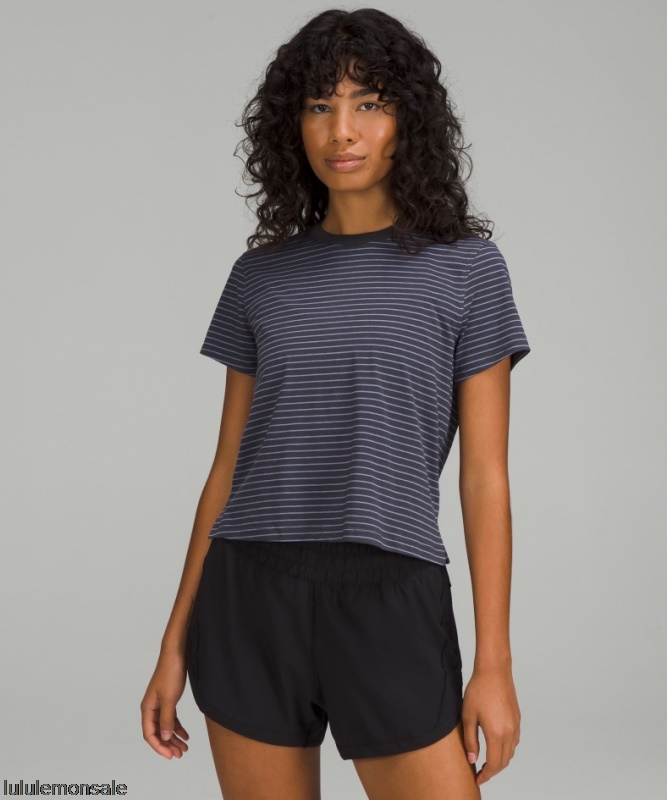 Lululemon Damen DELULU323 | Peri Lila Klassisch Geschnittenes T-shirt Aus Einer Baumwollmischung